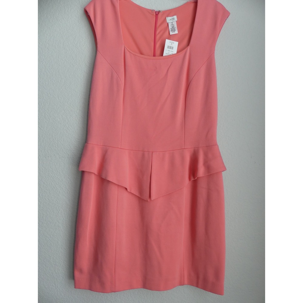 Cache Pink Peplum Sheath Dress NWT Size 14 Stretch Wedding Cocktail Coral